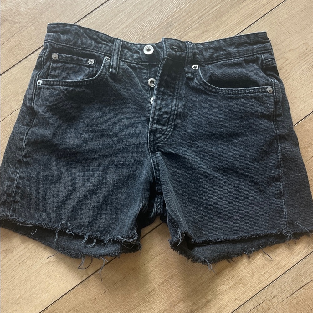 Rag & Bone Rosa Mid Rise 4” Denim Shorts Black Women’s size 25 Raw Hem